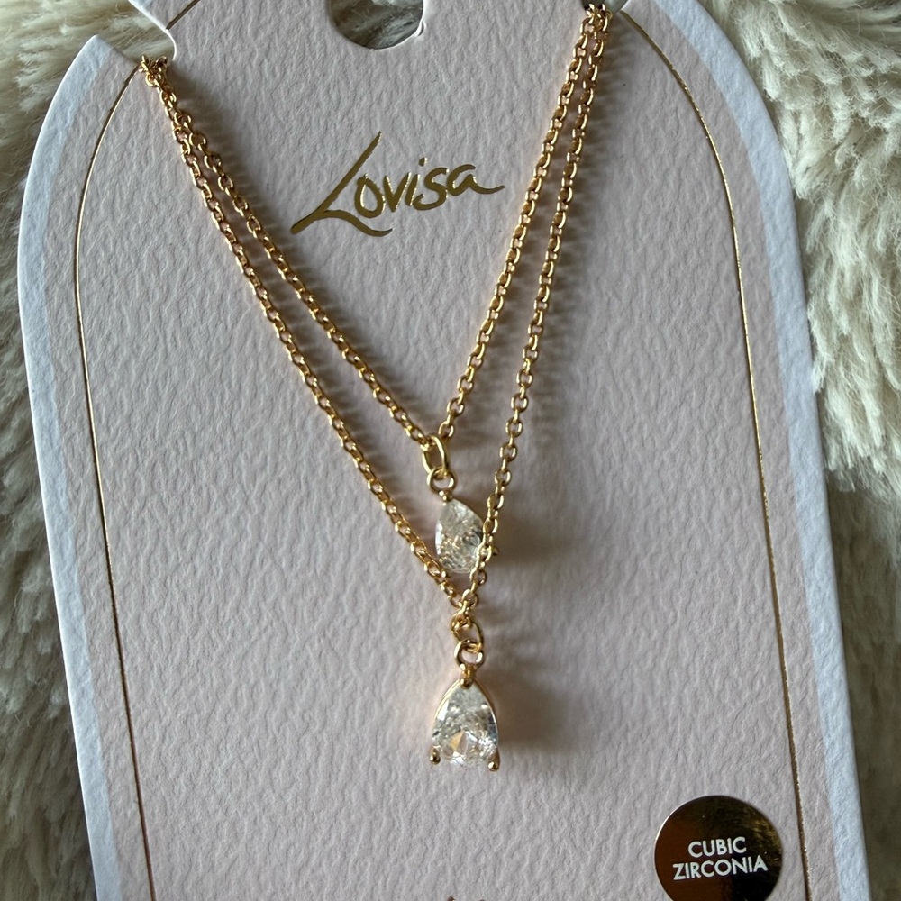 Lovisa Gold Double Layer Necklace with Cubic Zirconia